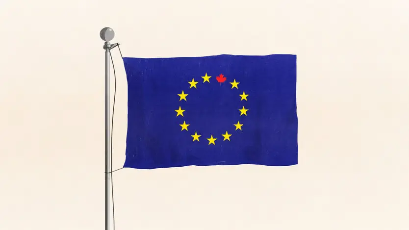 EU flag with some mystery red leafy thing as one of the stars