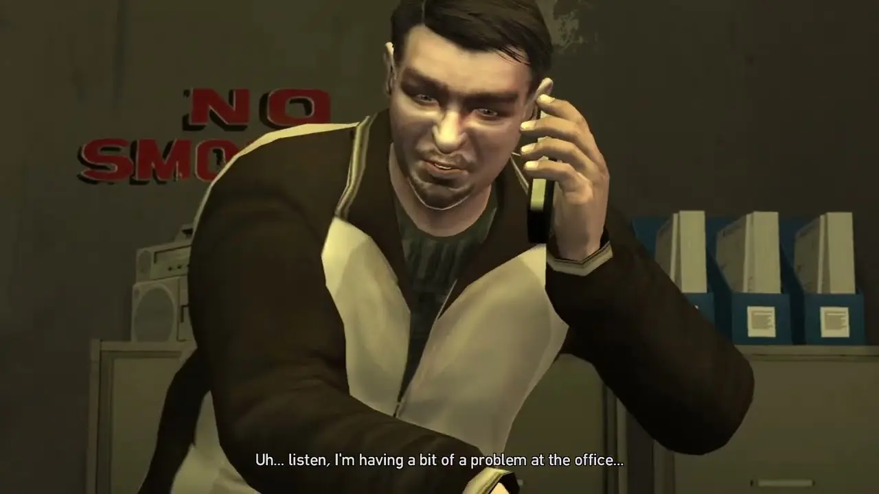 GTA 4's supporting character, a cousin named Roman, talks on the phone that he has a bit of a problem in the office