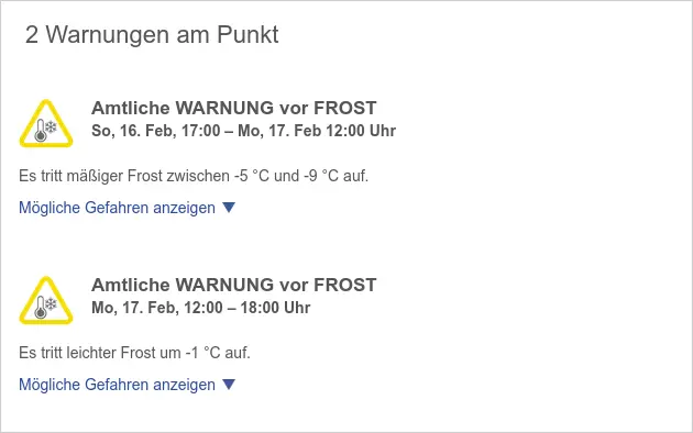 Warnung vor Frost Schockschwerenot