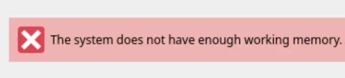 Image description: Screenshot of error message from Debian graphical installer. 

Image text: The system does not have enough working memory.