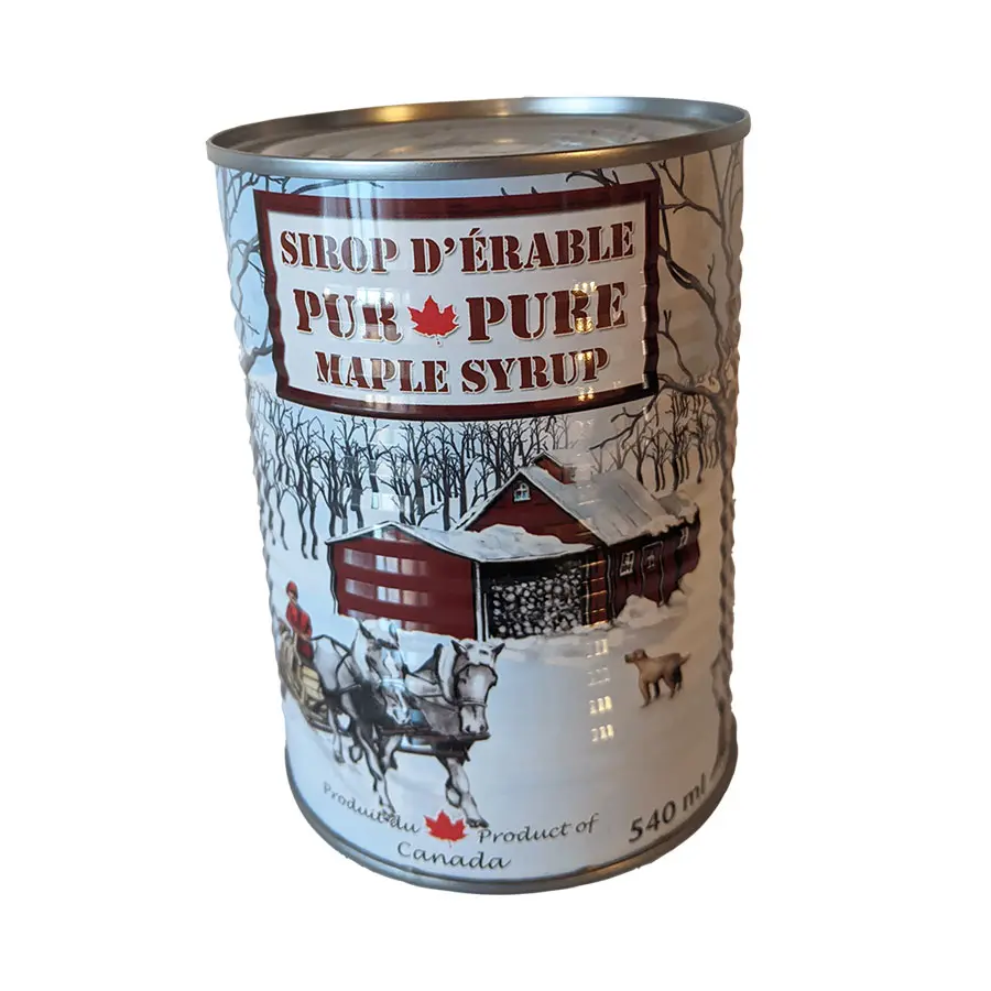 maple syrup in a tin can