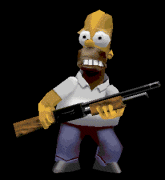 low poly model of Homer Simpson grimacing while holding a shotgun