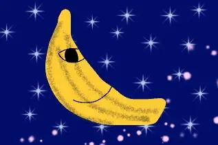 banana with face floating in space