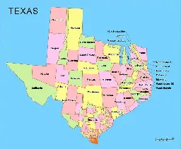 Map of America crammed into Texas shape, heavily distorted.