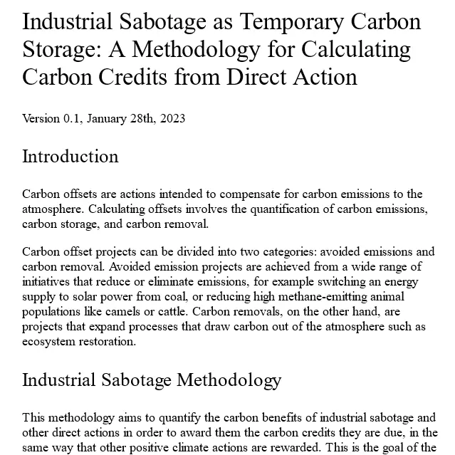 A joke research paper on how to calculate rewarding industrial sabotage with carbon credits