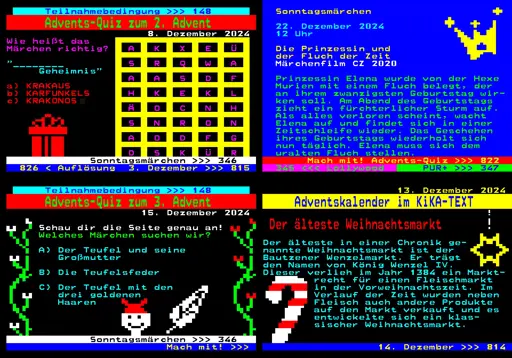 Videotext-Seiten KiKA. Überschreibung: siehe Ende Pfosten-Text.