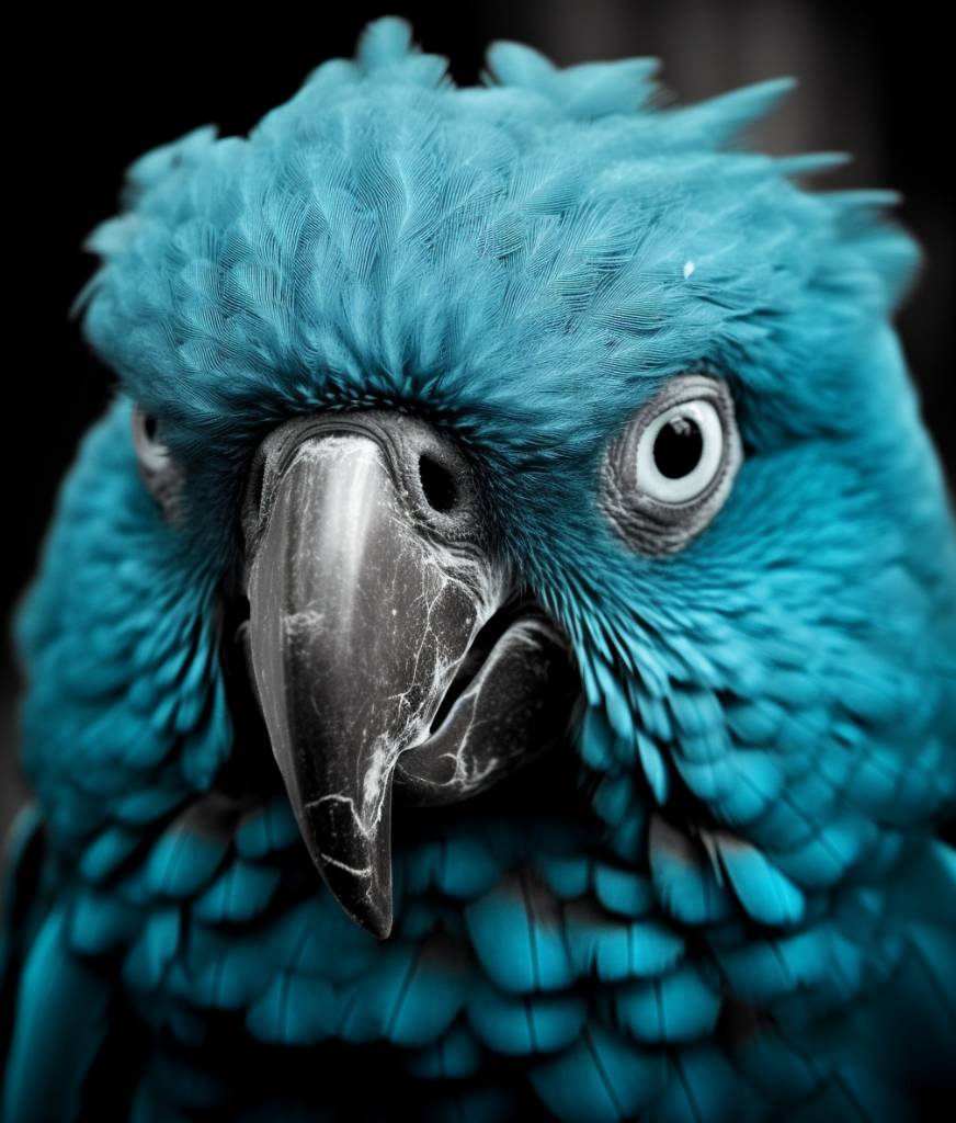 a close up shot of a parrot with bright blue feathers