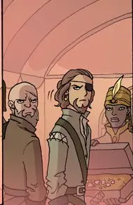 Oglaf panel of three men waiting and looking at you