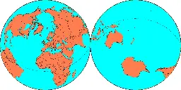 Every couple of full moons I like to experiment with making my own map projections. Equal-area projection of the land and water hemispheres.