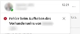 Transkription: Eine Notification von Microsoft Teams  „Fehler beim Aufheben des Vorhandenseins von <Name>“