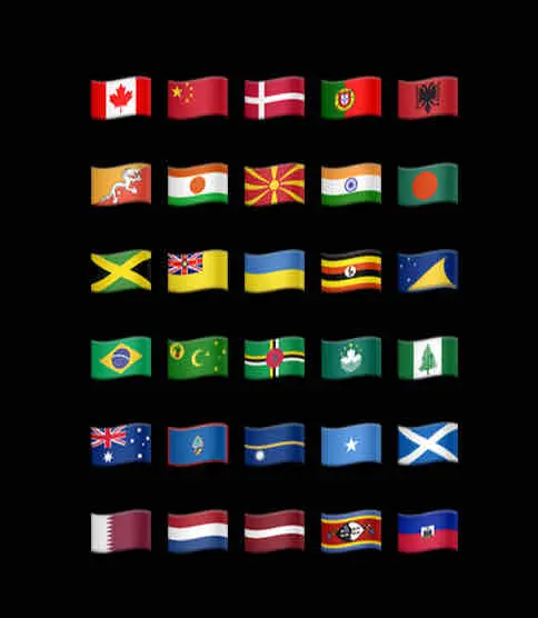 Bunch of emojis of country flags arranged into a halfassed pride flag.
