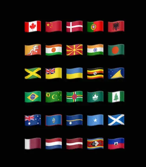 Bunch of emojis of country flags arranged into a halfassed pride flag.
