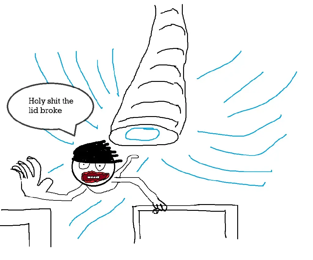 A drawing of a person being sucked into the space piercing spire
